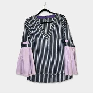 KATE MCHALE JENSEN Blouse Size XS Multicolor Purple Stripes Oversized GUC
